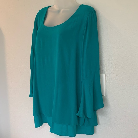 Soft Surroundings lined teal flowing blouse PXL - Picture 7 of 8